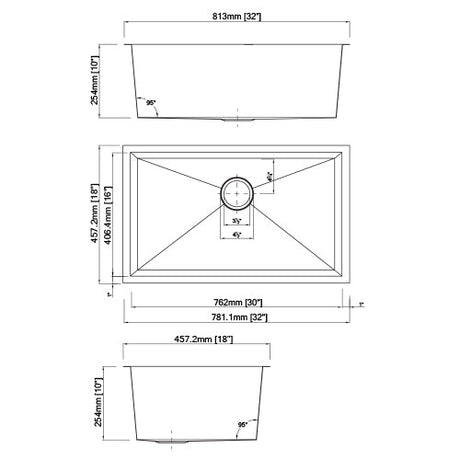 18g Zero Radius 32×18 Single Bowl Undermount Stainless Steel Kitchen Sink Dakota Sinks