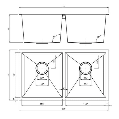 18g Zero Radius 50/50 Double Bowl Undermount Stainless Steel Kitchen Sink Dakota Sinks