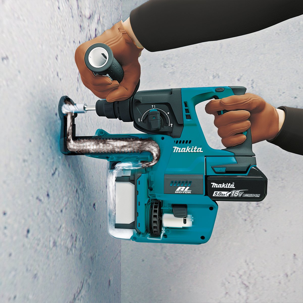 18V LXT® Lithium‑Ion Brushless Cordless 1" Rotary Hammer Kit, Accepts SDS‑PLUS Bits, w/ HEPA Dust Extractor (5.0Ah)