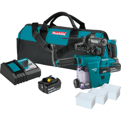 18V LXT® Lithium‑Ion Brushless Cordless 1" Rotary Hammer Kit, accepts SDS‑PLUS bits, w/ HEPA Dust Extractor Attachment (5.0Ah) Makita