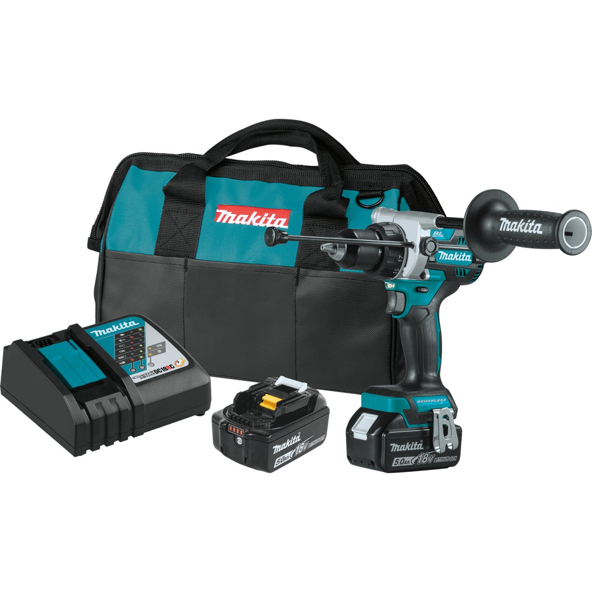 18V LXT® Lithium‑Ion Brushless Cordless 1/2" Hammer Driver‑Drill (5.0Ah) XPH14T Makita Kit
