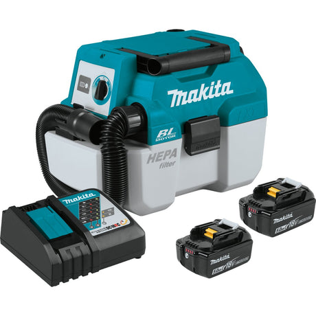 18V LXT® Lithium‑Ion Brushless Cordless 2 Gallon HEPA Filter Portable Wet/Dry Dust Extractor/Vacuum (5.0Ah) XCV11T Makita Kit