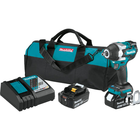 18V LXT® Lithium‑Ion Brushless Cordless 4‑Speed Mid‑Torque 1/2" Sq. Drive Impact Wrench w/ Detent Anvil XWT18T Makita Kit