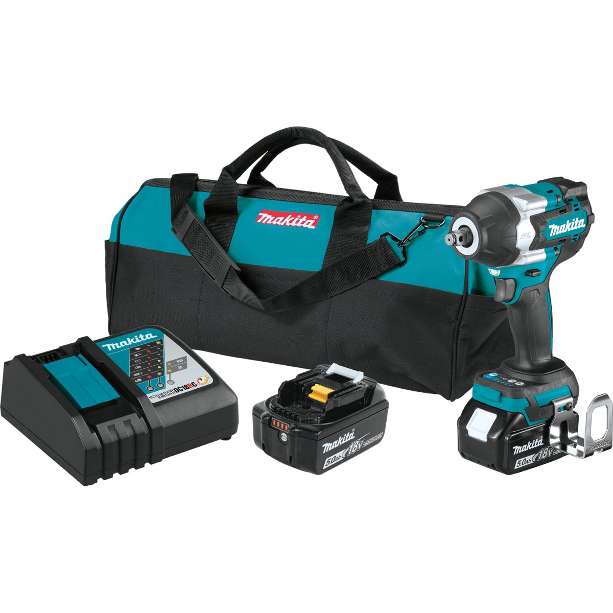 18V LXT® Lithium‑Ion Brushless Cordless 4‑Speed Mid‑Torque 1/2" Sq. Drive Impact Wrench w/ Friction Ring Anvil XWT17T Makita Kit