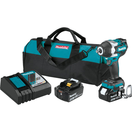 18V LXT® Lithium‑Ion Brushless Cordless 4‑Speed Mid‑Torque 1/2" Sq. Drive Impact Wrench w/ Friction Ring Anvil XWT17T Makita Kit
