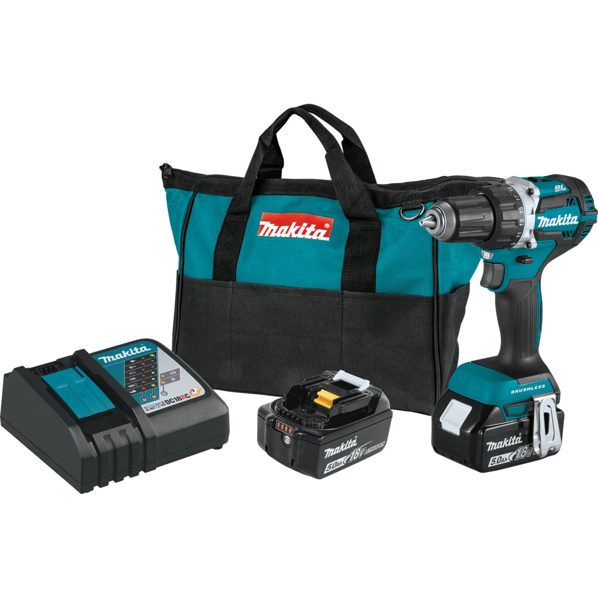 18V LXT® Lithium‑Ion Compact Brushless Cordless 1/2" Driver‑Drill Kit (5.0Ah) Makita