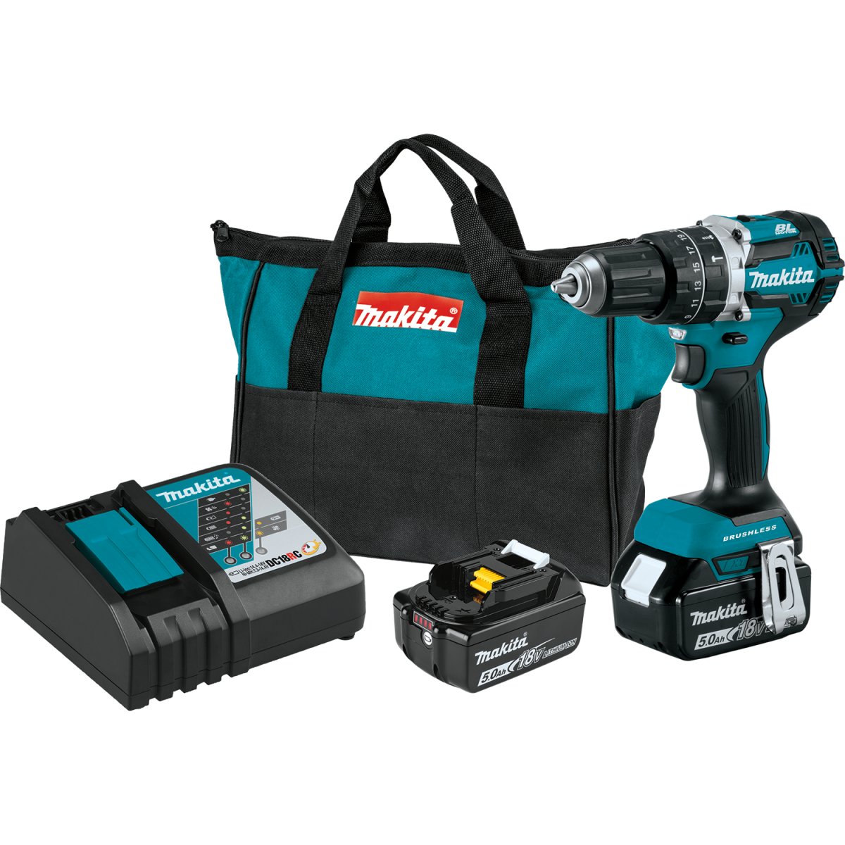 18V LXT® Lithium‑Ion Compact Brushless Cordless 1/2" Hammer Driver‑Drill (5.0Ah) Makita