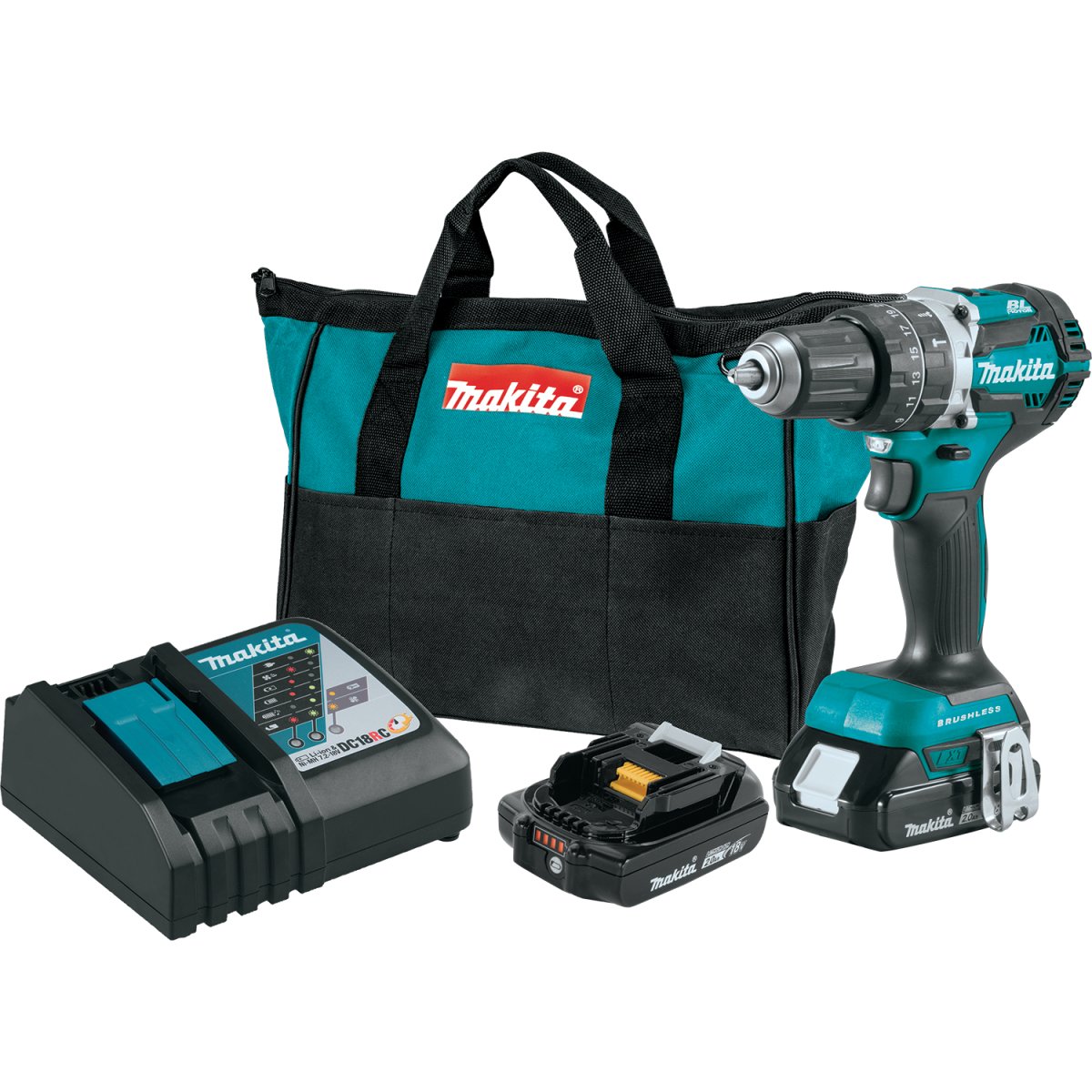 18V LXT® Lithium‑Ion Compact Brushless Cordless 1/2" Hammer Driver‑Drill Kit (2.0Ah) Makita