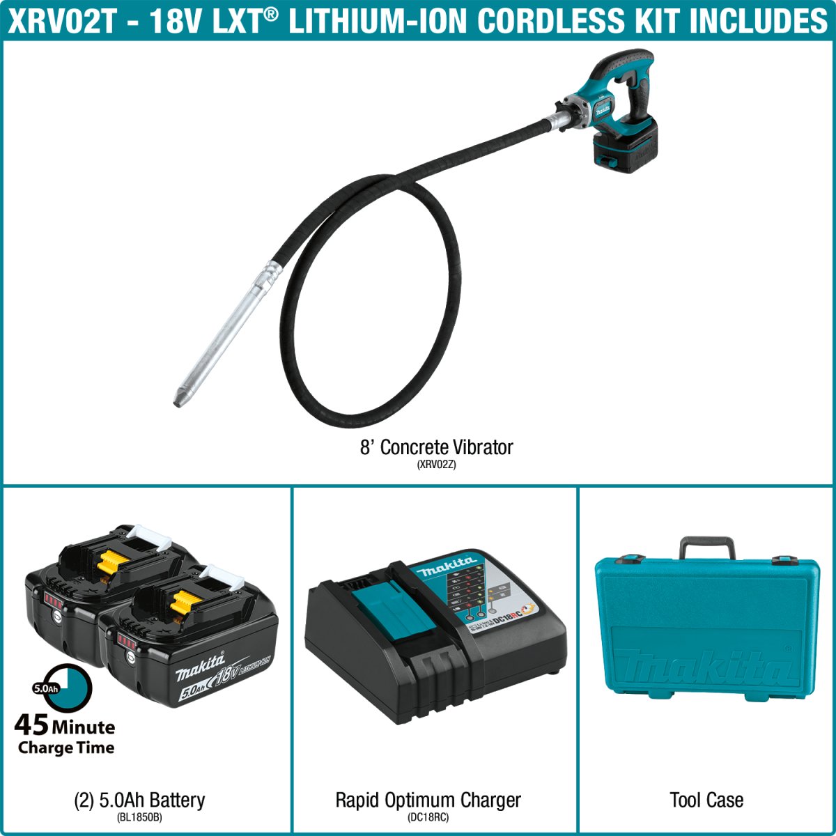 18V LXT® Lithium‑Ion Cordless 8' Concrete Vibrator (5.0Ah) - Diamond Tool Store