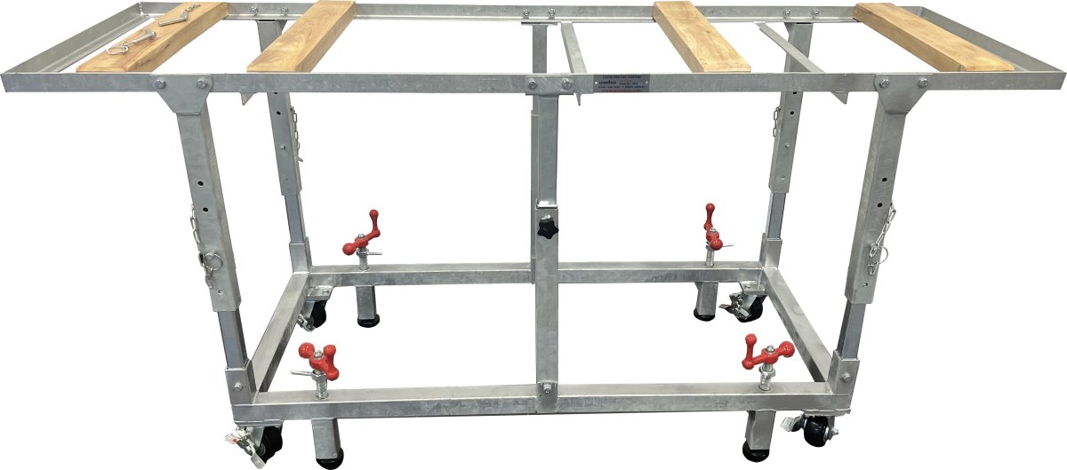 27" Adjustable Height Galvanized Fabrication Work Table with 4 Levelers / Stabilizers - Diamond Tool Store