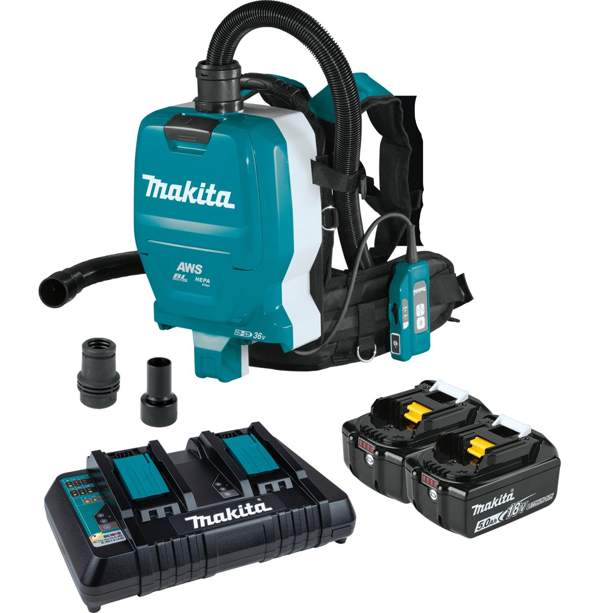 36V (18V X2) LXT® Brushless 1/2 Gallon HEPA Filter Backpack Dry Dust Extractor, AWS® Capable (5.0Ah) XCV10PTX Makita Kit