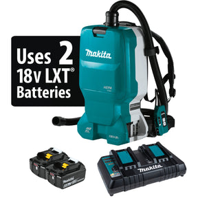36V (18V X2) LXT® Brushless 1.6 Gallon HEPA Filter Backpack Dry Dust Extractor, AWS® Capable (5.0 Ah) XCV18PTX Makita Kit