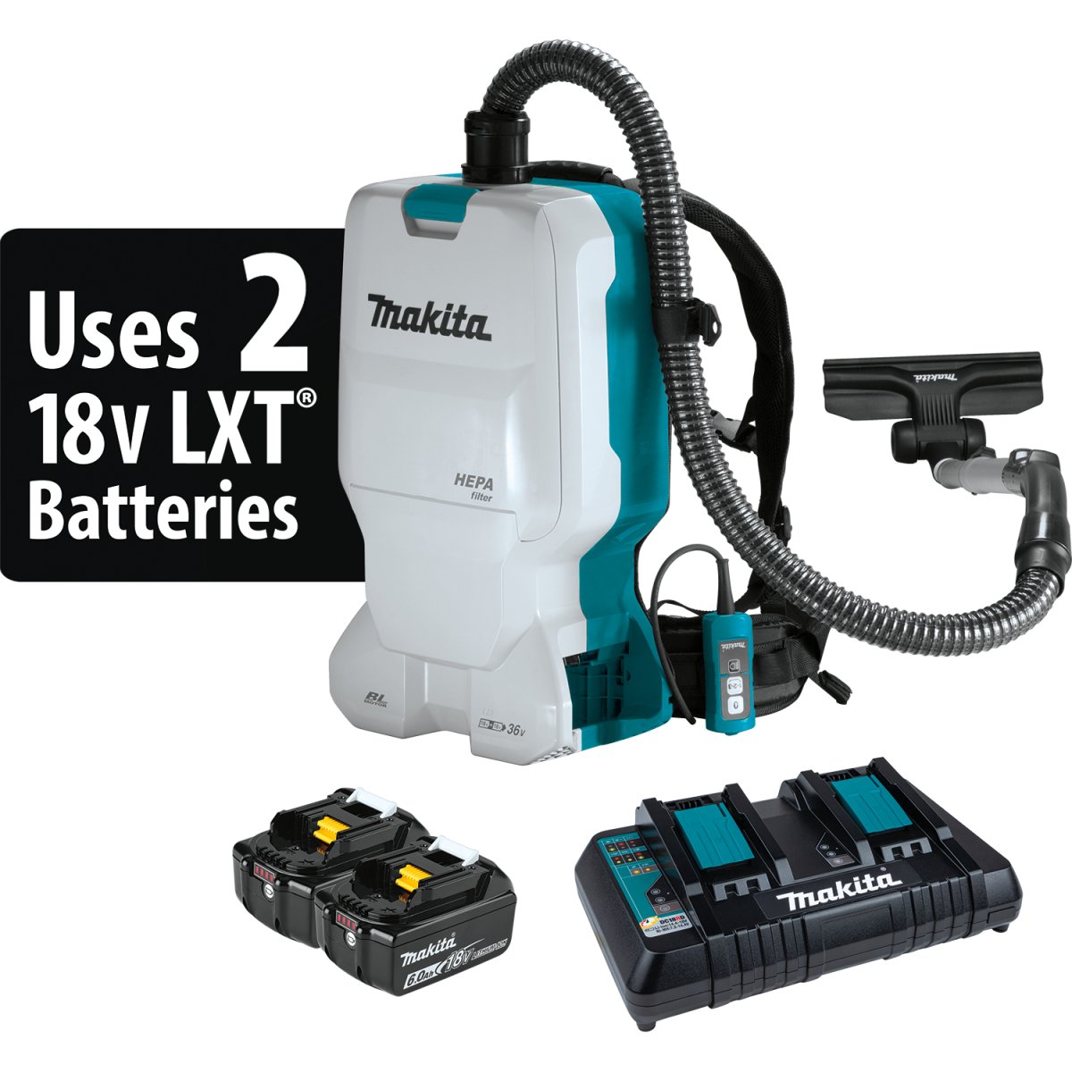 36V (18V X2) LXT® Brushless 1.6 Gallon HEPA Filter Backpack Dry Vacuum XCV17PG Makita Kit