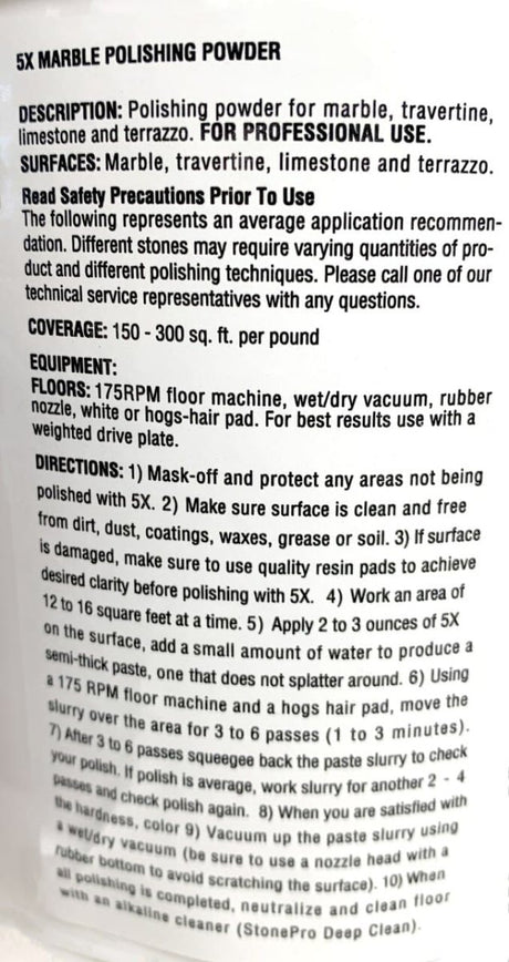 5X Polishing Powder For Marble, Travertine and Limestone Stone Pro