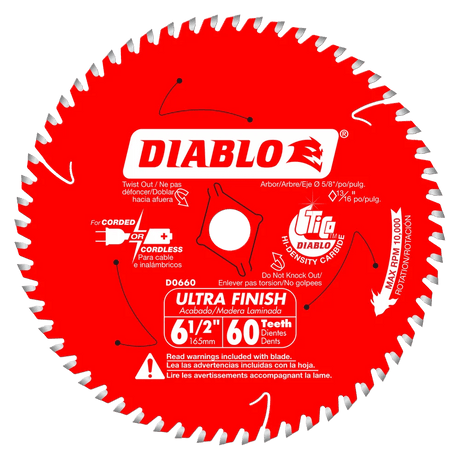 6-1/2 in. x 60 Tooth Ultra Finish Saw Blade - 10 per Order Diablo Tools