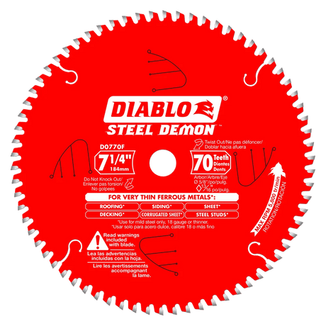 7-1/4 in. x 70 Tooth Carbide-Tipped Saw Blade for Metal - 8 per Order Diablo Tools