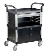 Commercial Service Carts CSC-DD Vestil 3-shelf utility tool trolley w/ 1 drawer 3 side panels