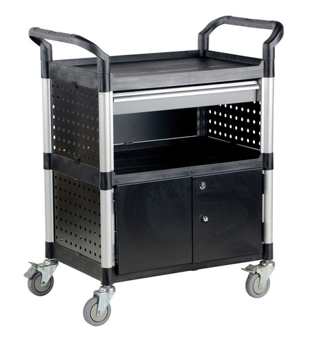 Commercial Service Carts CSC-DD Vestil 3-shelf utility tool trolley w/ 1 drawer 3 side panels