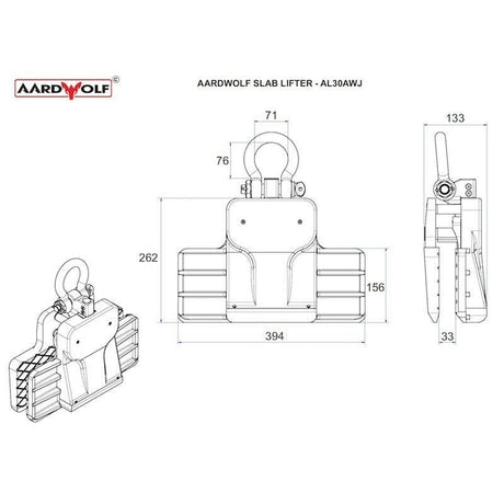 Aardwolf Slab Lifter 30 Type A Wide Jaw with Rollers for Stone Aardwolf
