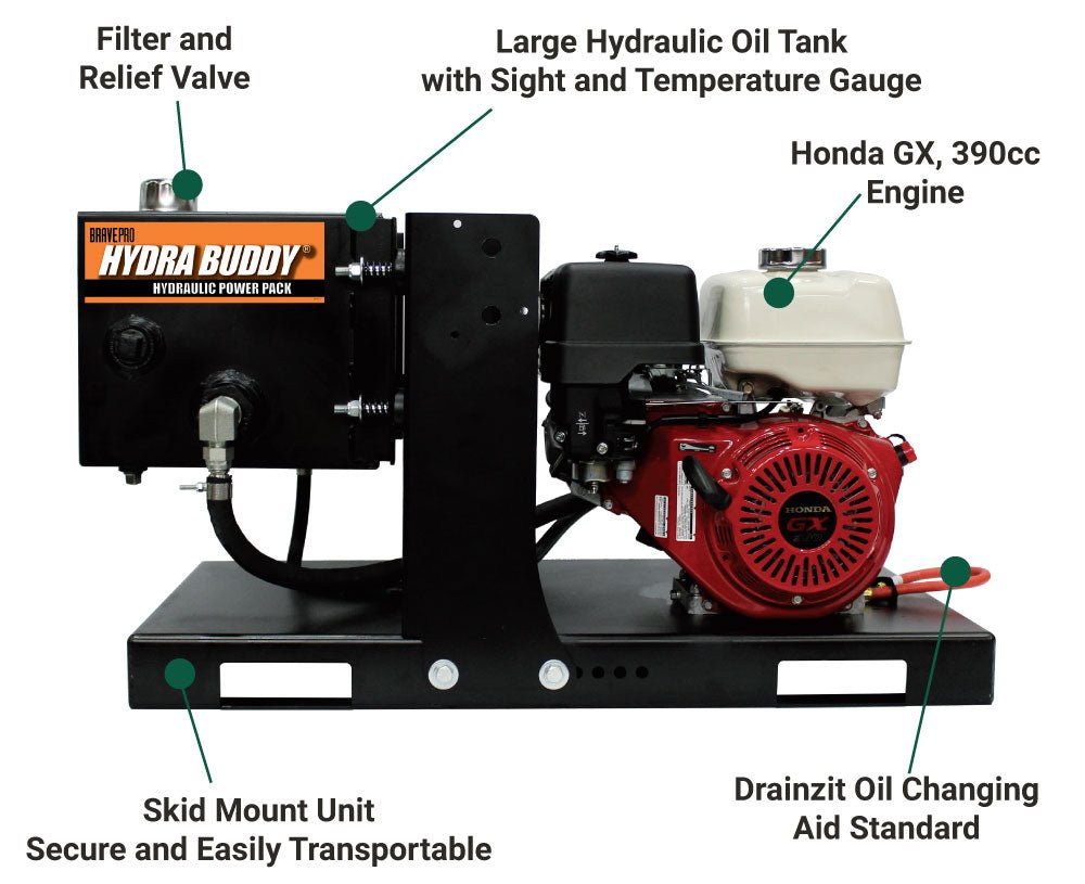 Brave Hydraulic Power Pack | 3,000 PSI | 5 GPM | Recoil Start | Honda GX390 - Brave