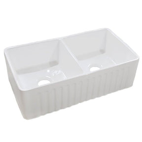 Dakota Signature Fire Clay Apron Front 33″x18″ (50/50) Scalloped Sink DSE-FCA3020 Dakota Sinks White
