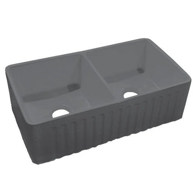 Dakota Signature Fire Clay Apron Front 33″x18″ (50/50) Scalloped Sink DSE-FCA3020MGY Dakota Sinks Matte Grey