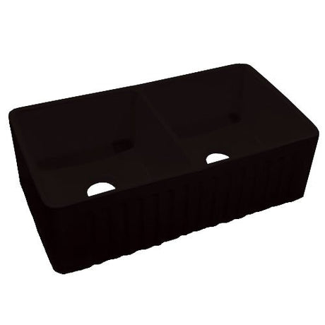 Dakota Signature Fire Clay Apron Front 33″x18″ (50/50) Scalloped Sink DSE-FCA3020MBK Dakota Sinks Matte Black