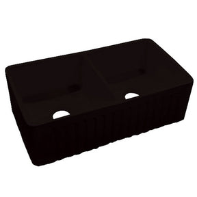 Dakota Sinks DSE-FCA5050S Signature Elements Series 33 1/4 Inch Fire Clay Double Bowl Reversible Apron Front Kitchen Sink DSE-FCA5050SMBK Dakota Sinks Matte Black