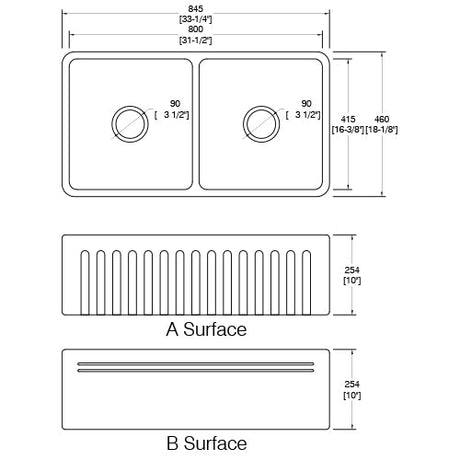 Dakota Sinks DSE-FCA5050S Signature Elements Series 33 1/4 Inch Fire Clay Double Bowl Reversible Apron Front Kitchen Sink Dakota Sinks