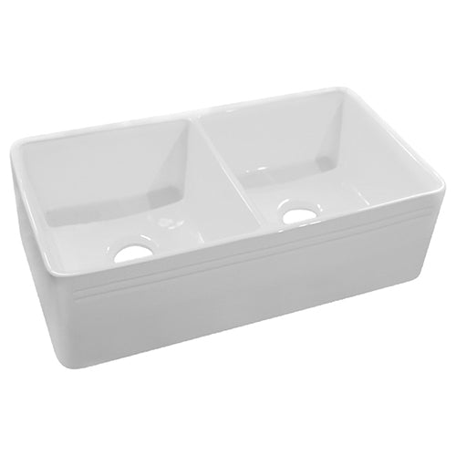 4 Inch Fire Clay Double Bowl Reversible Apron Front Kitchen Sink - Dakota Sinks