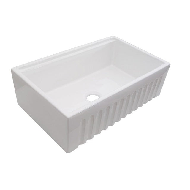 Dakota Sinks DSE-FCAL3320S Signature Elements Series 33 Inch Fire Clay Single Bowl Reversible Apron Front Kitchen Sink with Accessory Ledges Dakota Sinks