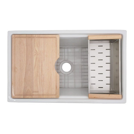 Dakota Sinks DSE-FCAL3320S Signature Elements Series 33 Inch Fire Clay Single Bowl Reversible Apron Front Kitchen Sink with Accessory Ledges Dakota Sinks
