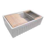 Dakota Sinks DSE-FCAL3320S Signature Elements Series 33 Inch Fire Clay Single Bowl Reversible Apron Front Kitchen Sink with Accessory Ledges Dakota Sinks