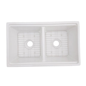 Dakota Sinks DSE-FCAL5050S Signature Elements Series 33 Inch Fire Clay Double Bowl Reversible Apron Front Kitchen Sink with Accessory Ledges Dakota Sinks