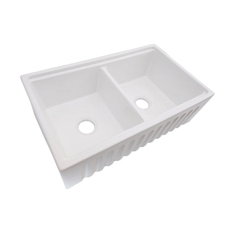 Dakota Sinks DSE-FCAL5050S Signature Elements Series 33 Inch Fire Clay Double Bowl Reversible Apron Front Kitchen Sink with Accessory Ledges Dakota Sinks