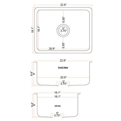Dakota Sinks DSE-HC2318 Signature Elements Series 22 3/4 Inch Handmade Copper Single Bowl Undermount Kitchen Sink - Hammered Copper Dakota Sinks