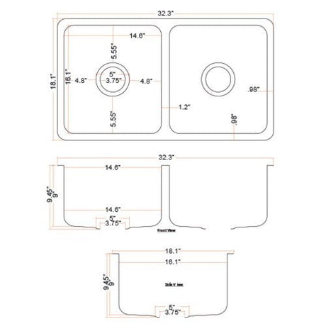 Dakota Sinks DSE-HC5050 Signature Elements Series 32 1/4 Inch 50/50 Handmade Copper Double Bowl Undermount Kitchen Sink - Hammered Copper Dakota Sinks