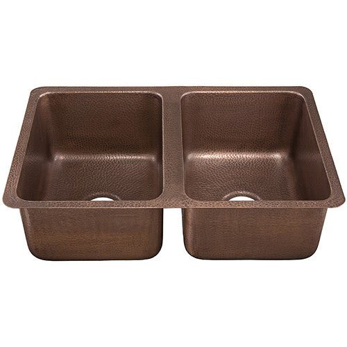 50 Handmade Copper Double Bowl Undermount Kitchen Sink - Hammered Copper - Dakota Sinks
