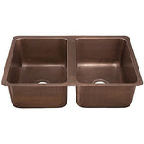 Dakota Sinks DSE-HC5050 Signature Elements Series 32 1/4 Inch 50/50 Handmade Copper Double Bowl Undermount Kitchen Sink - Hammered Copper Dakota Sinks
