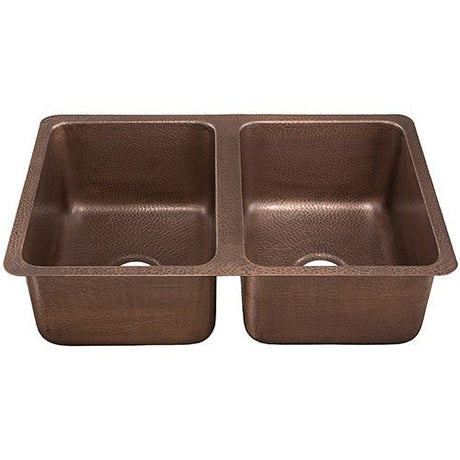 Dakota Sinks DSE-HC5050 Signature Elements Series 32 1/4 Inch 50/50 Handmade Copper Double Bowl Undermount Kitchen Sink - Hammered Copper Dakota Sinks