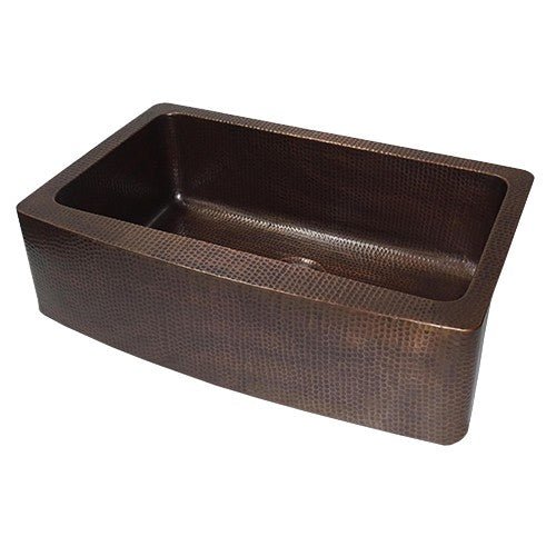 8 Inch Handmade Copper Single Bowl Apron Front Kitchen Sink - Hammered Copper - Dakota Sinks