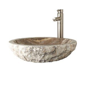 Dakota Sinks DSE-NSV00 Signature Elements Series 16 1/2 Inch Chiseled Polished Travertine Single Bowl Round Vessel Sink Dakota Sinks