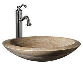 Dakota Sinks DSE-NSV01 Signature Elements Series 19 1/8 Inch Travertine Single Bowl Round Bathroom Vessel Sink - Polished Beige Dakota Sinks