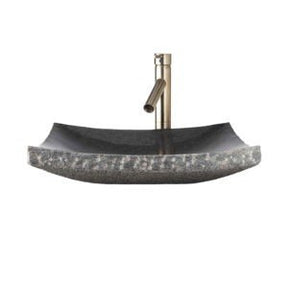 Dakota Sinks DSE-NSV02 Signature Elements Series 18 Inch Chiseled Polished Granite Curved Single Bowl Rectangle Bathroom Vessel Sink Dakota Sinks