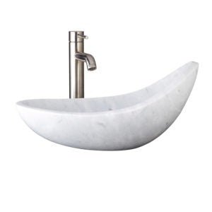 4 Inch Carrara Marble Crescentic Single Bowl Oval Bathroom Vessel Sink - Polished White - Dakota Sinks