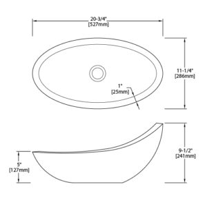 Dakota Sinks DSE-NSV03 Signature Elements Series 20 3/4 Inch Carrara Marble Crescentic Single Bowl Oval Bathroom Vessel Sink - Polished White Dakota Sinks