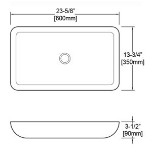 Dakota Sinks DSE-SRV03W Signature Elements Series 23 5/8 Inch Resin Single Bowl Rectangle Bathroom Vessel Sink, White Dakota Sinks