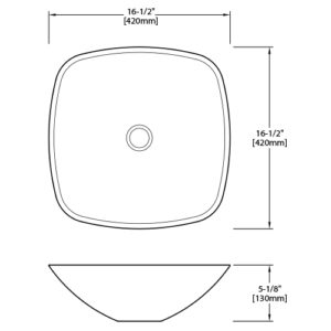 Dakota Sinks DSE-TGV00 Signature Elements Series 16 1/2 Inch Tempered Glass Single Bowl Square Bathroom Vessel Sink Dakota Sinks