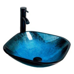 Dakota Sinks DSE-TGV00 Signature Elements Series 16 1/2 Inch Tempered Glass Single Bowl Square Bathroom Vessel Sink Dakota Sinks