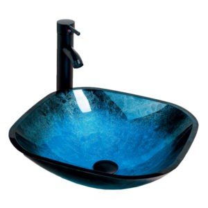 Dakota Sinks DSE-TGV00 Signature Elements Series 16 1/2 Inch Tempered Glass Single Bowl Square Bathroom Vessel Sink Dakota Sinks